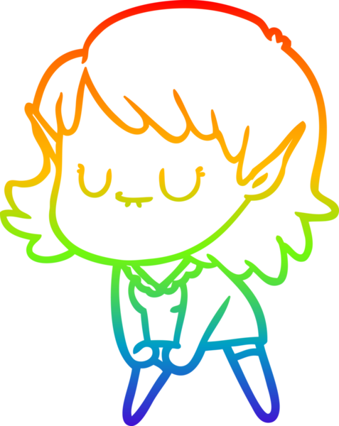 Gökkuşağı gradyan çizimi mutlu bir çizgi film kızı bir insan tarafından çizilmiş