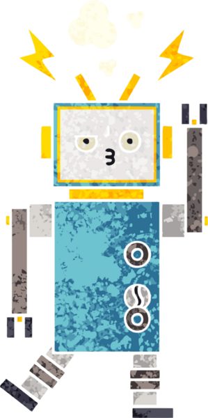 Bir insan tarafından çizilmiş bir robotun retro çizim tarzı karikatürü
