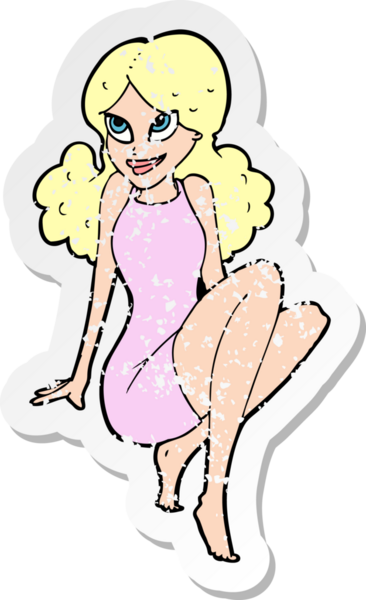 Bir insan tarafından çizilmiş çekici bir karikatürün gerilimli çıkartması.