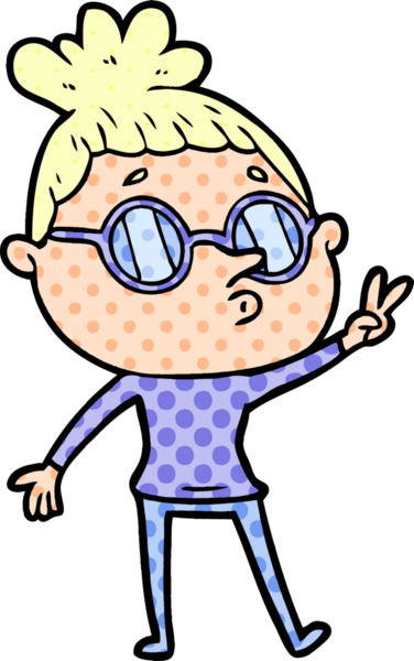 Bir insan tarafından çizilmiş gözlüklü bir karikatür kadın.