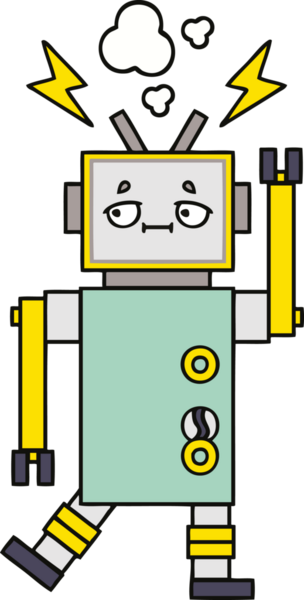 Bir insan tarafından çizilmiş sevimli bir robot karikatürü.