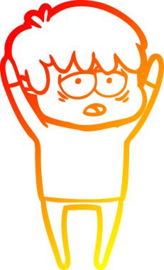 Bir insan tarafından çizilmiş, bitkin bir çocuğun sıcak çizgi çizimi.