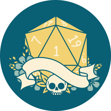 Retro Dövme Biçimi Doğal Bir d20 zar bir insan tarafından çizildi