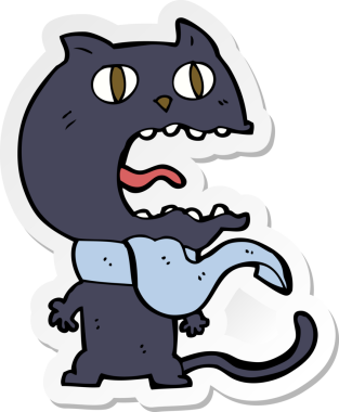 Çizgi film çıkartması. Korkmuş kedi. Bir insan tarafından çizilmiş.