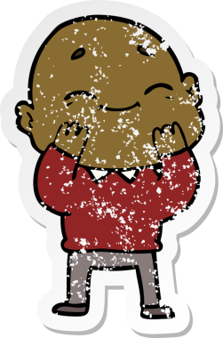 Bir insan tarafından çizilmiş mutlu, kel bir adamın sıkıntılı çıkartması.