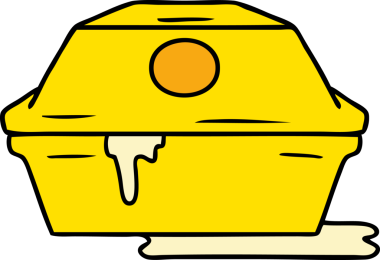 Bir insan tarafından çizilmiş hamburger konteynerinin el çizimi karikatürü.