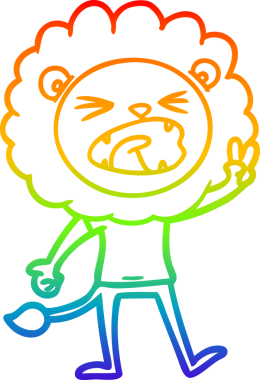 Gökkuşağı gradyan çizgi çizimi Bir karikatür aslan tarafından çizilmiş Peac işareti