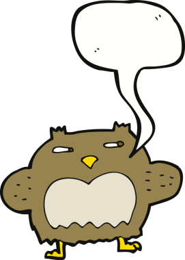 bir insan tarafından çizilmiş konuşma baloncuklu şüpheli baykuş çizgi filmi