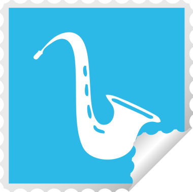 Bir insan tarafından çizilmiş bir saksafonun kare soyulmuş karikatürü.