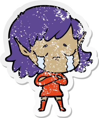 Bir insan tarafından çizilmiş, ağlayan bir elf kızı.