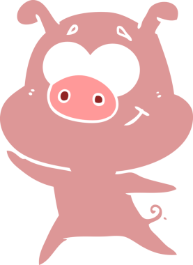 Bir insan tarafından çizilmiş mutlu düz renkli çizgi film domuzu