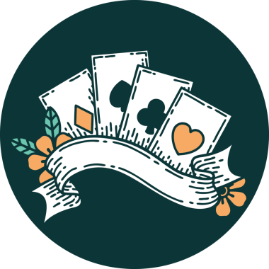 Bir insan tarafından çizilmiş kartların ve pankartın ikonik dövme şekli