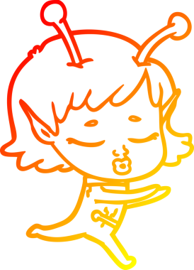 Bir insan tarafından çizilmiş bir uzaylı kız çizgi çizimi.