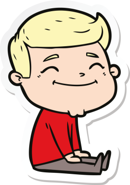 Bir insan tarafından çizilmiş mutlu bir çizgi film karakterinin çıkartması.