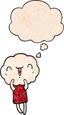 Bir insan tarafından çizilmiş grunge desenli düşünce baloncuğu olan sevimli çizgi film başı yaratığı.