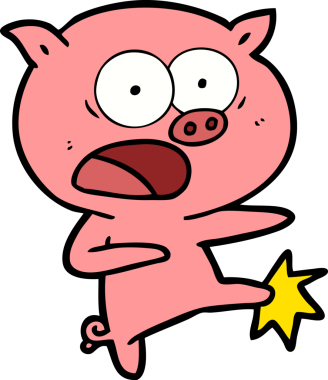 Çizgi filmdeki domuz bağırıyor ve tekmeliyor.