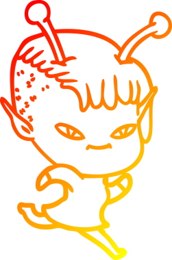 Bir insan tarafından çizilmiş sevimli bir uzaylı kız çizgi çizimi.