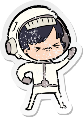 Bir insan tarafından çizilmiş kızgın bir uzay kızının sıkıntılı çıkartması.