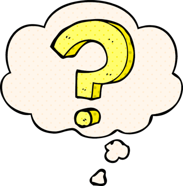 Çizgi roman tarzında bir insan tarafından çizilmiş düşünce baloncuklu soru işareti