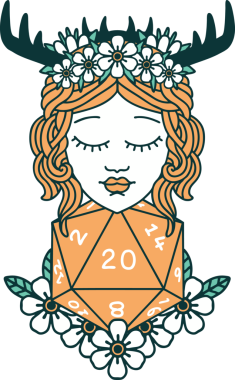 Retro Dövme Tarzı İnsan Druid Bir insan tarafından çizilmiş doğal yirmi zar ile