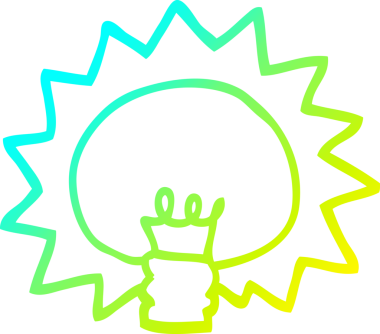 Bir insan tarafından çizilmiş parlayan ampulün soğuk çizgi çizimi.