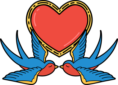 Geleneksel kırlangıç stilinde dövme ve bir insan tarafından çizilmiş kalp.