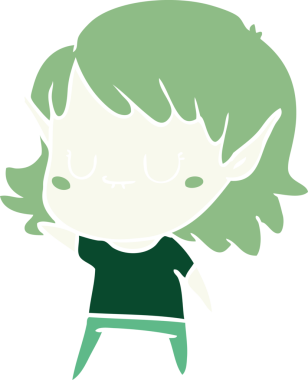 Bir insan tarafından çizilmiş mutlu düz renkli çizgi film elf kızı