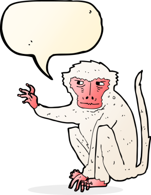 Bir insan tarafından çizilmiş konuşma balonlu kötü maymun çizgi filmi.