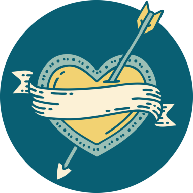 Bir insan tarafından çizilmiş ok kalp ve pankartın ikonik dövme şekli