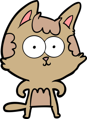 Bir insan tarafından çizilmiş mutlu çizgi film kedisi.