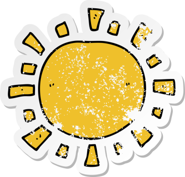 Bir insan tarafından çizilmiş karikatür güneşinin sıkıntılı çıkartması