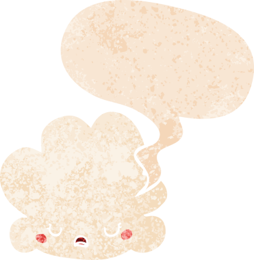 Bir insan tarafından çizilmiş grunge sıkıntılı retro biçiminde konuşma baloncuğu ile sevimli çizgi film bulutu