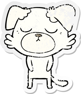 Bir insan tarafından çizilmiş şirin bir köpeğin sıkıntılı çıkartması.