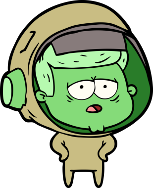 Bir insan tarafından çizilmiş yorgun astronot çizgi filmi.