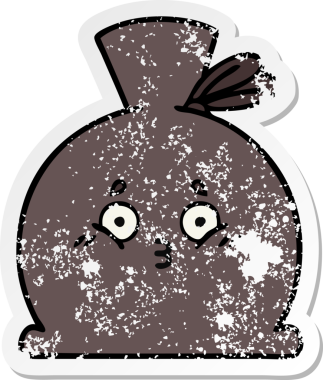 Bir insan tarafından çizilmiş şirin bir karikatür çuvalının sıkıntılı çıkartması.