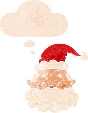 Düşünce baloncuklu çizgi film Noel Baba grunge sıkıntılı retro dokuma tarzı bir insan tarafından çizilmiş