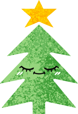Bir insan tarafından çizilmiş bir noel ağacının retro çizim tarzı karikatürü.