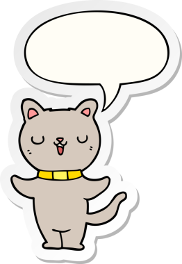 Bir insan tarafından çizilmiş baloncuk çıkartmalı çizgi film kedisi.