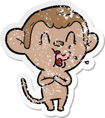 Bir insan tarafından çizilmiş çılgın bir çizgi maymunun sıkıntılı çıkartması.