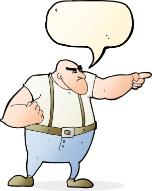 Bir insan tarafından çizilmiş konuşma baloncuğuyla işaret eden kızgın sert adam.