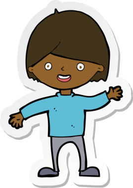 Bir insan tarafından çizilmiş, el sallayan bir çocuğun çıkartması.