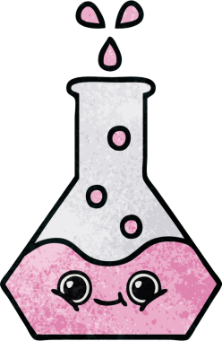 Bir insan tarafından çizilmiş bir bilim şişesinin retro grunge desen karikatürü.