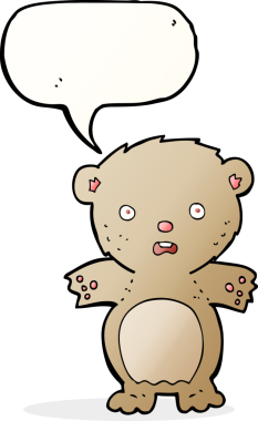 Bir insan tarafından çizilmiş, korkmuş oyuncak ayı çizgi filmi.