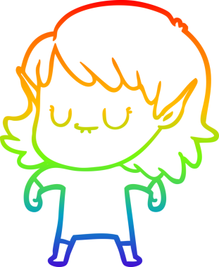 Gökkuşağı gradyan çizgisi mutlu çizgi film kızı bir insan tarafından çizilmiş.