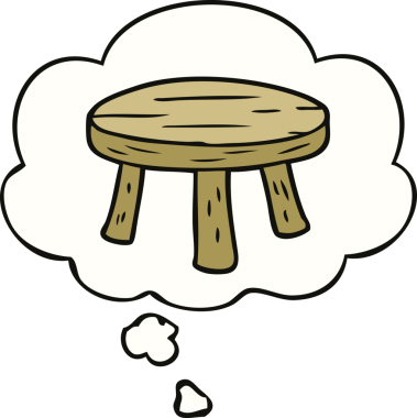 Bir insan tarafından çizilmiş düşünce baloncuklu küçük tabure.