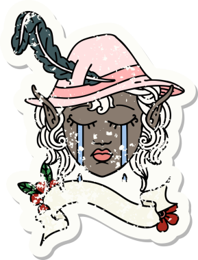 Retro Dövme Tarzı Ağlayan Elf Karakteri Bir insan tarafından çizilmiş