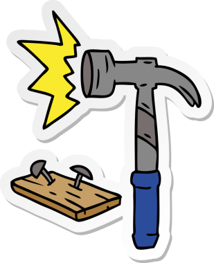 Bir insan tarafından çizilmiş çekiç ve çivi karalaması.