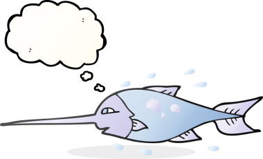 Bir insan tarafından çizilmiş serbest çizim baloncuk karikatür kılıç balığı.