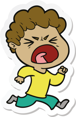 Bir insan tarafından çizilmiş öfkeli bir adamın karikatür çıkartması.