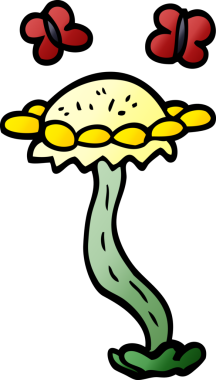 Bir insan tarafından çizilmiş karalama çiçeği ve kelebekler.